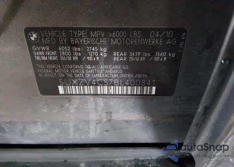 2011 BMW X5 xDrive35I/xDrive35I Premium/xDrive35I Sport Activity z USA, uszkodzony, nr VIN 5UXZV4C57BL400841